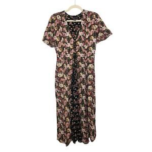 Vintage Nostalgia Rayon Corset Floral Dress Maxi Flowy Witchy Fall Autumn Rare